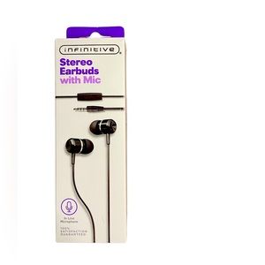 Infinitive Stereo Earbuds with Microphone Black cell phone earphones with Mic